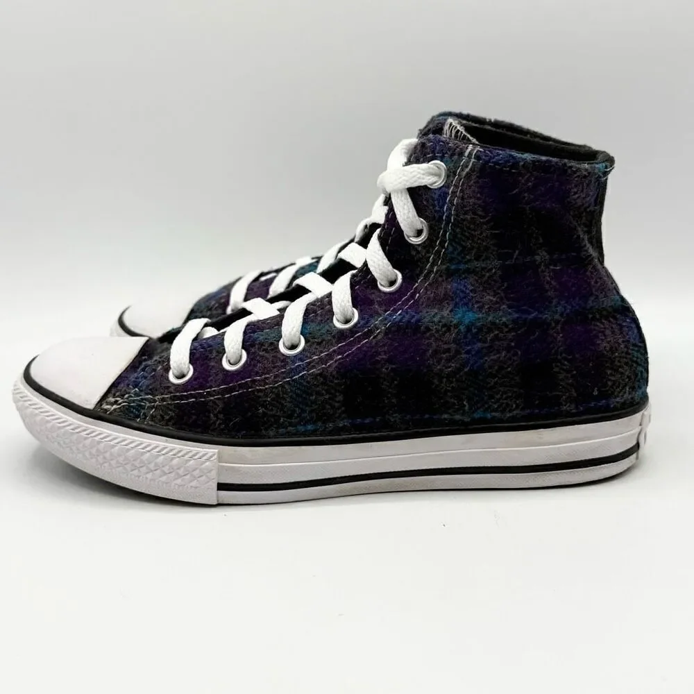 Converse All Star Chuck Taylor Hi Top Purple Blue Plaid Lace Up Sneakers - Big K